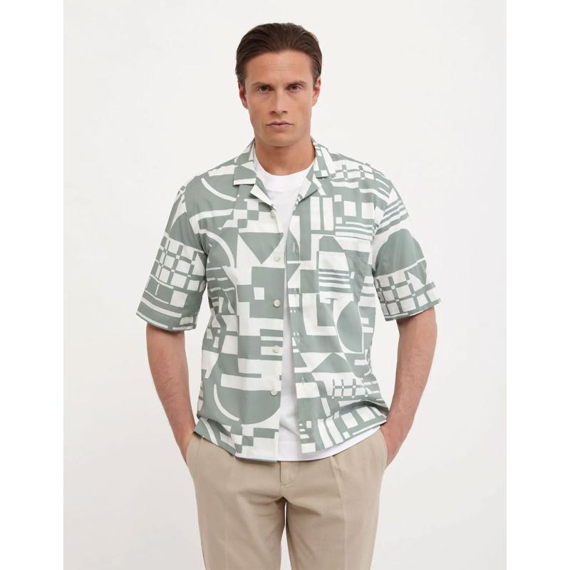 Sage Green Poplin Pattern Shirt Collar spread - 106MM/81535 - XACUS