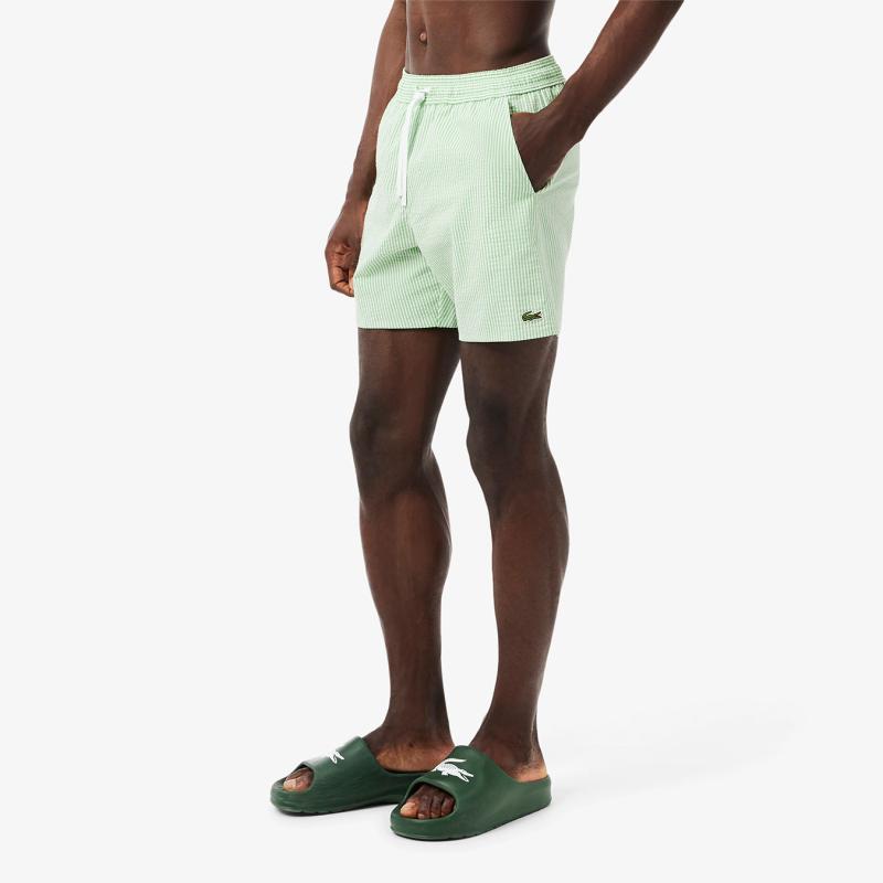 Mid Length Striped Textured Swim Trunks - 3MH9089 - LACOSTE