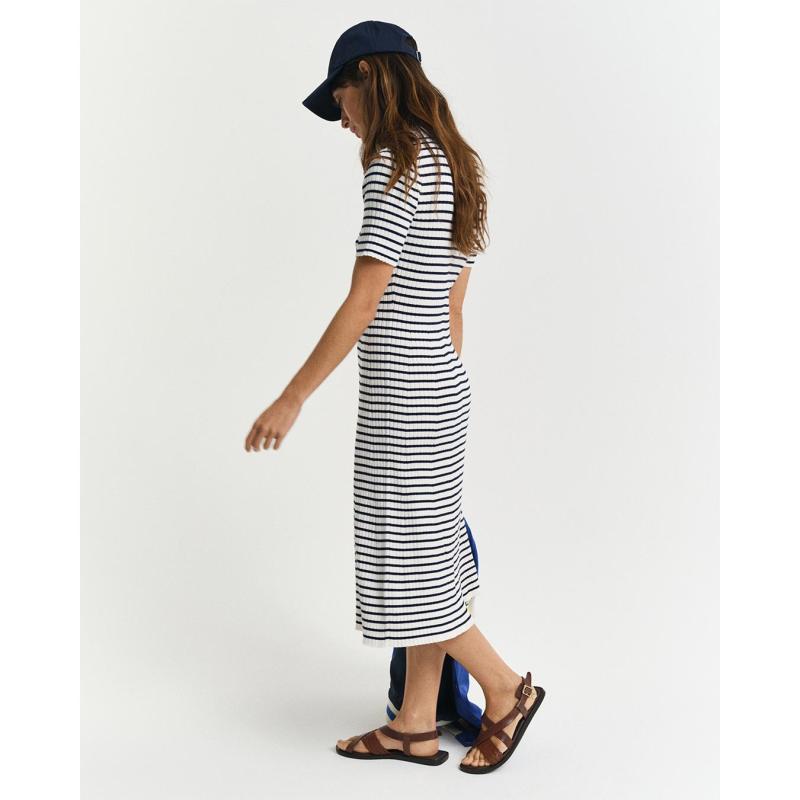 Striped Rib Knit Short Sleeve Rugger Dress - 3GW4502085 - GANT