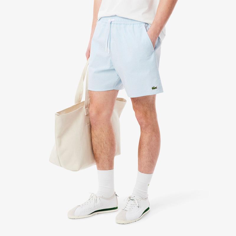 Mid Length Striped Textured Swim Trunks - 3MH9089 - LACOSTE