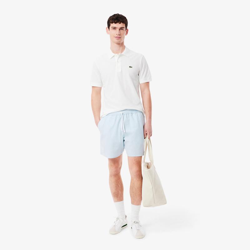 Mid Length Striped Textured Swim Trunks - 3MH9089 - LACOSTE