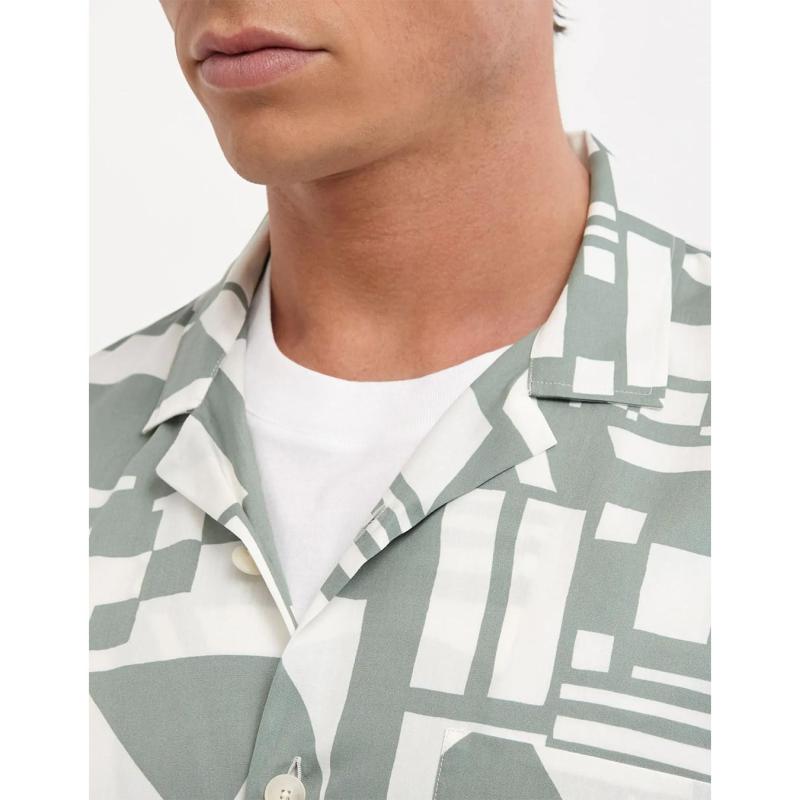 Sage Green Poplin Pattern Shirt Collar spread - 106MM/81535 - XACUS