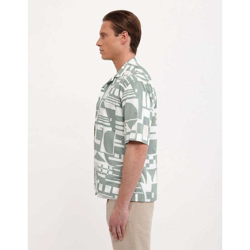 Sage Green Poplin Pattern Shirt Collar spread - 106MM/81535 - XACUS
