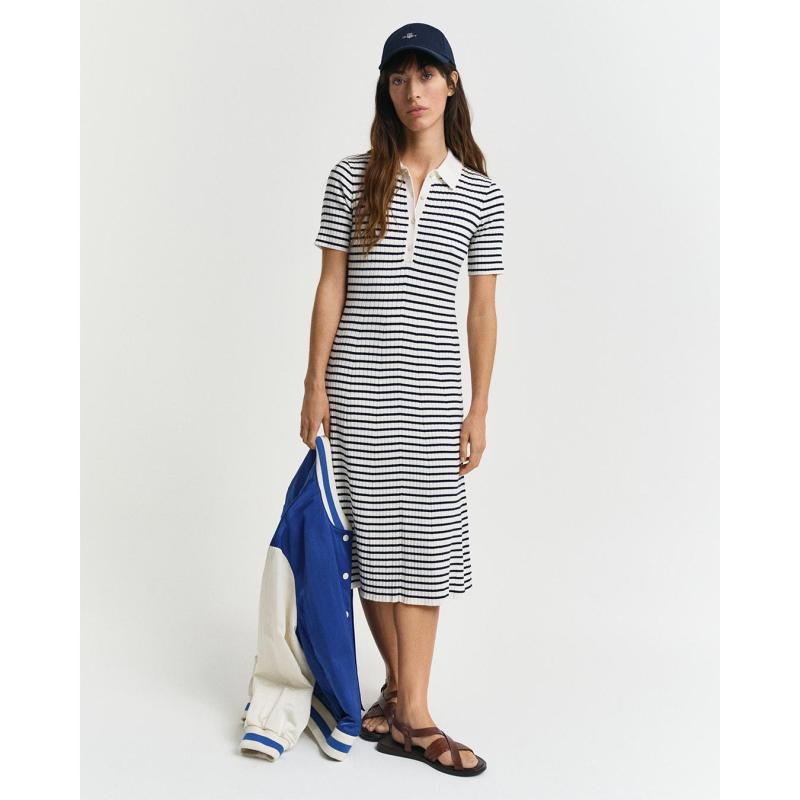Striped Rib Knit Short Sleeve Rugger Dress - 3GW4502085 - GANT