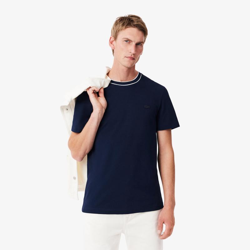 Men's Stretch Piqué Striped Collar T-Shirt - 9@3TH8174 - LACOSTE