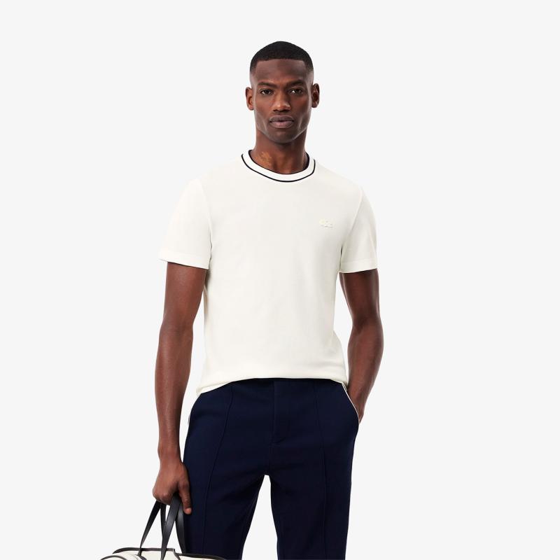 Men's Stretch Piqué Striped Collar T-Shirt - 9@3TH8174 - LACOSTE