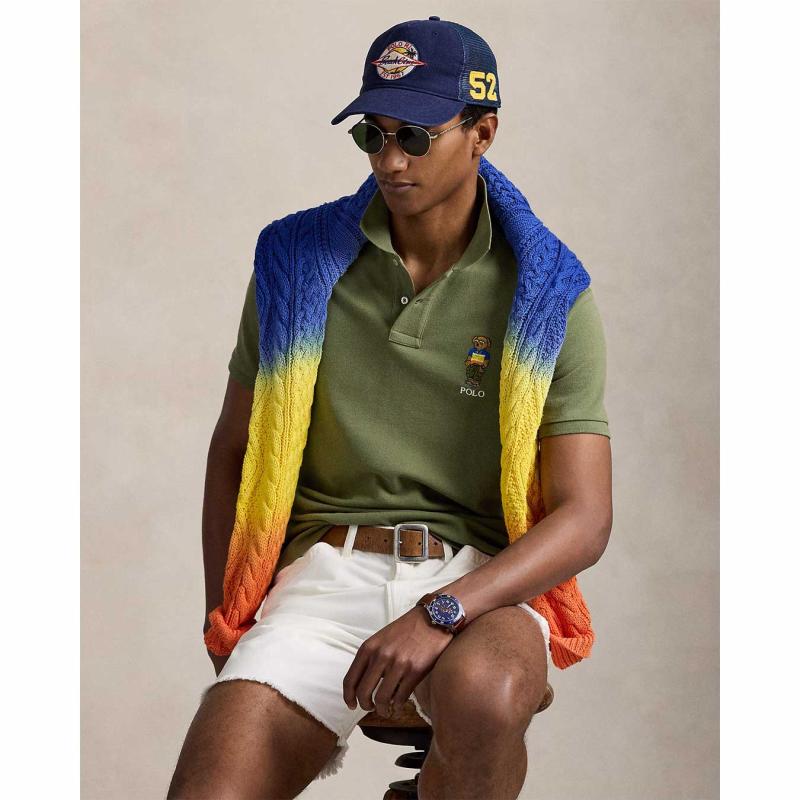 Custom Slim Polo Bear Mesh Polo Shirt - 710969633001 - POLO RALPH LAUREN