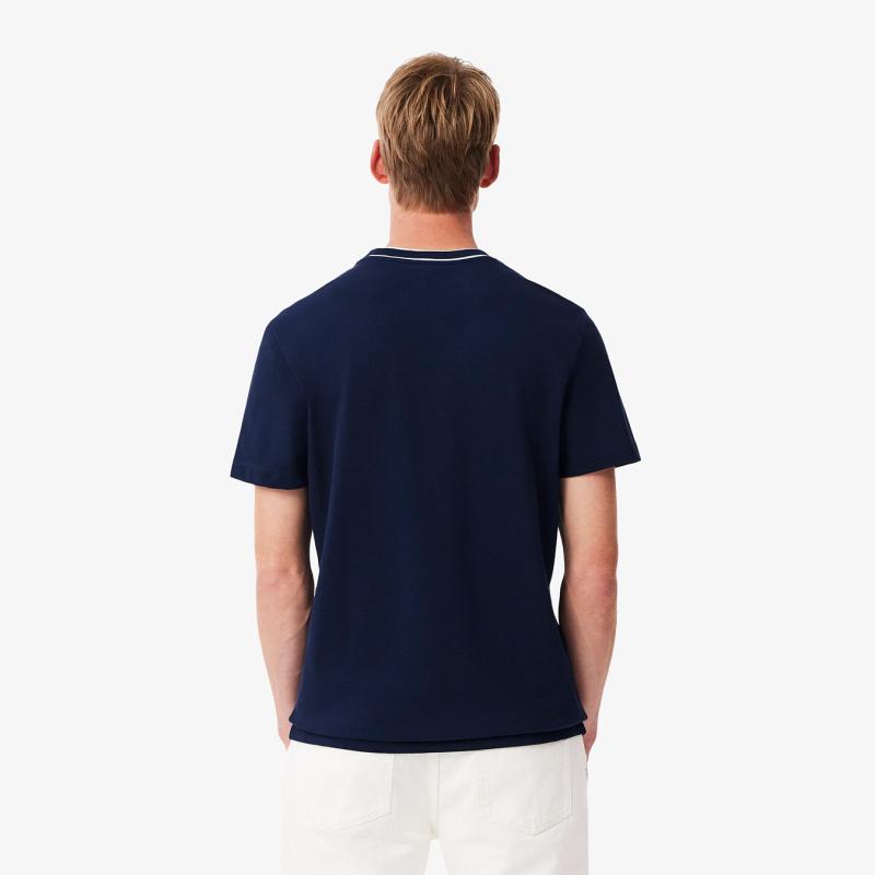 Men's Stretch Piqué Striped Collar T-Shirt - 9@3TH8174 - LACOSTE