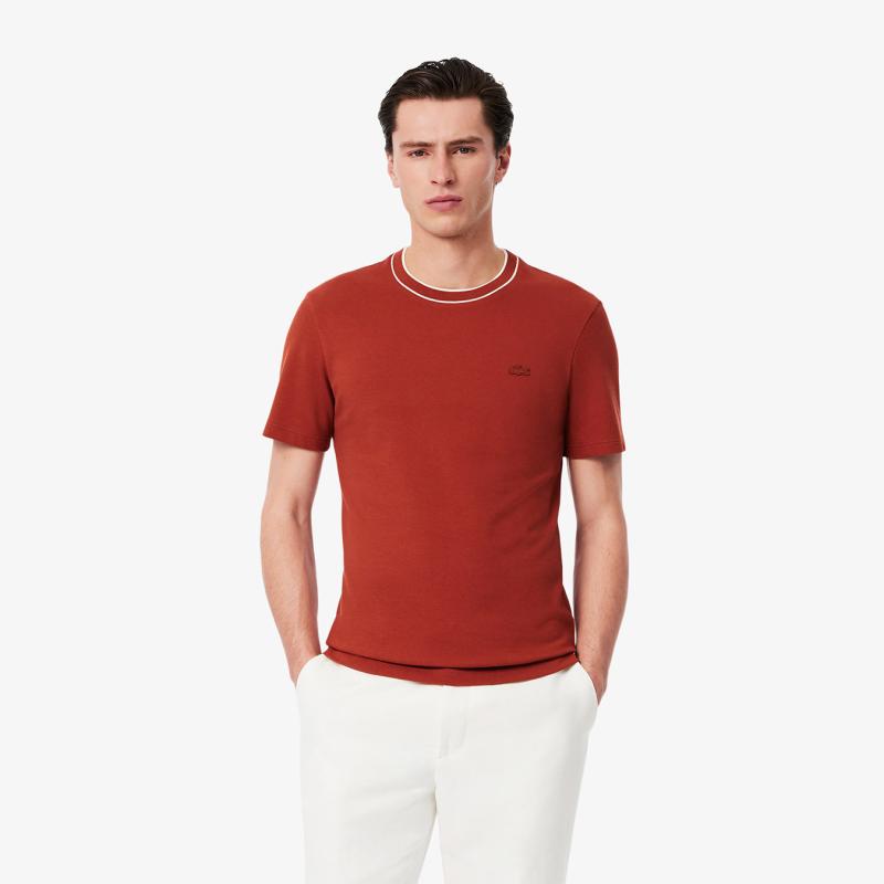 Men's Stretch Piqué Striped Collar T-Shirt - 9@3TH8174 - LACOSTE