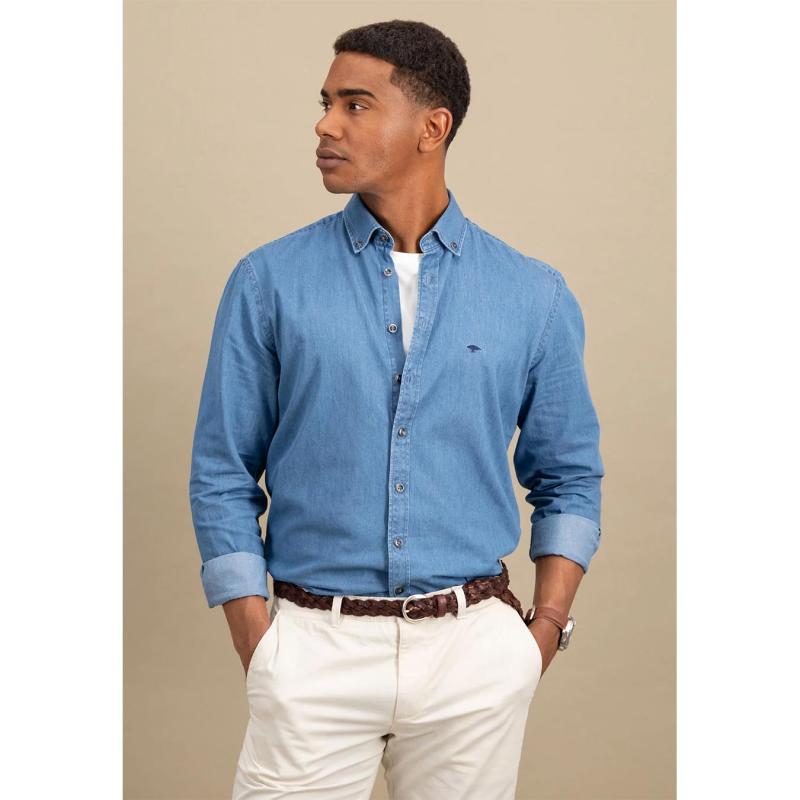 Shirt with button-down collar in jeans look - 1502  7030 - FYNCH HATTON