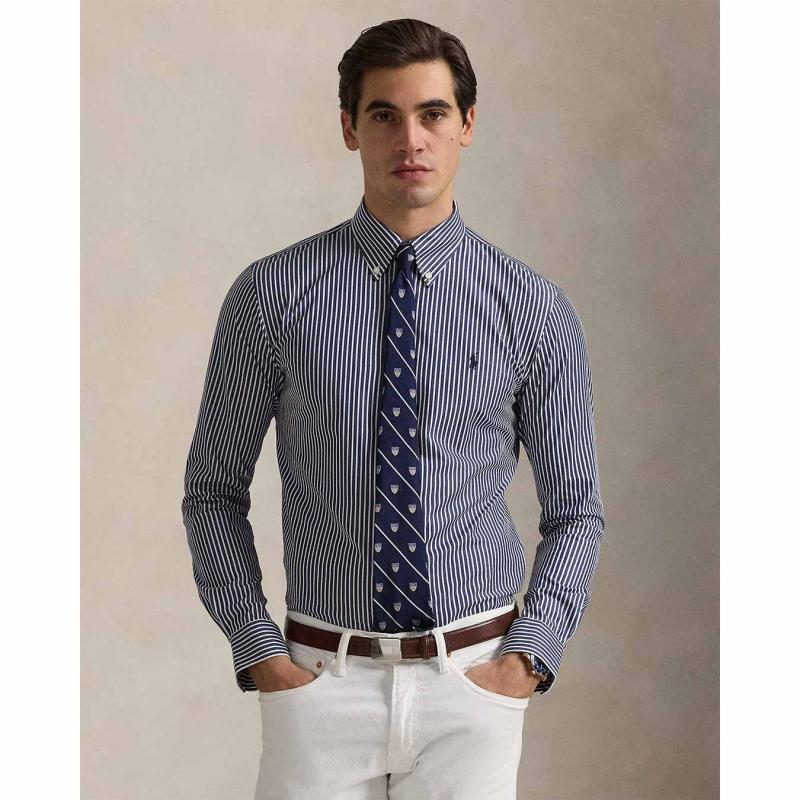 Custom Fit Striped Stretch Poplin Shirt - 710929346017 - POLO RALPH LAUREN