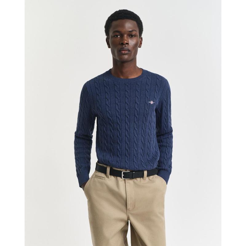 Cotton Cable Knit Crew Neck Sweater - 10@3G8050601 - GANT