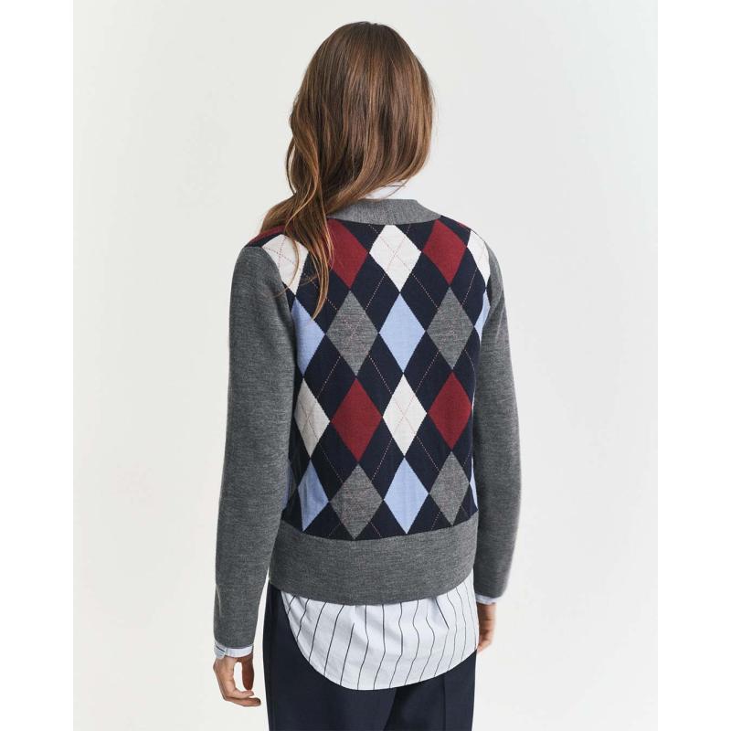 Argyle V-Neck Cardigan - 3GW4805358 - GANT