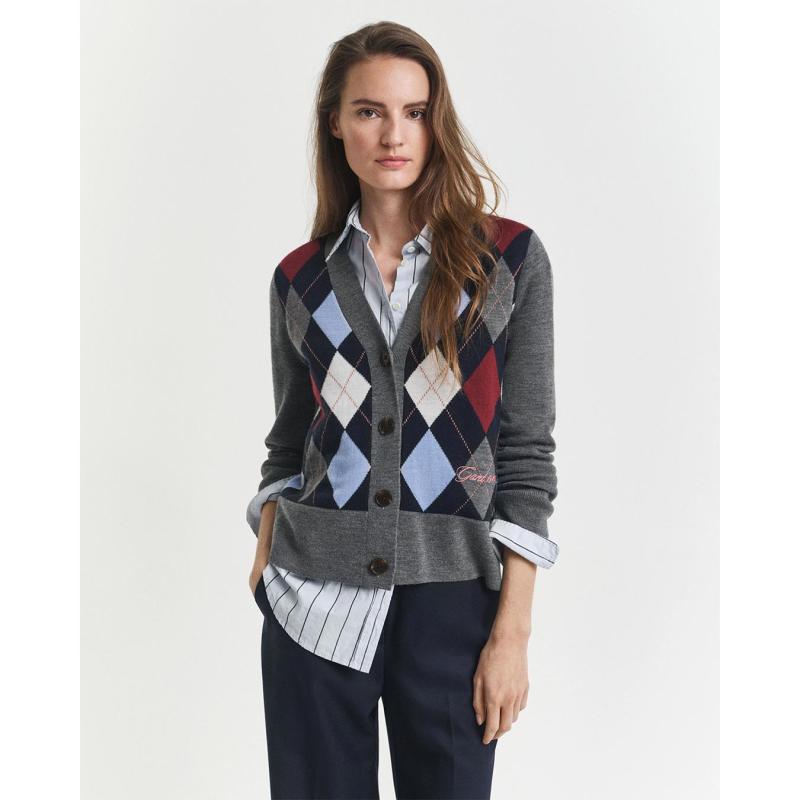 Argyle V-Neck Cardigan - 3GW4805358 - GANT