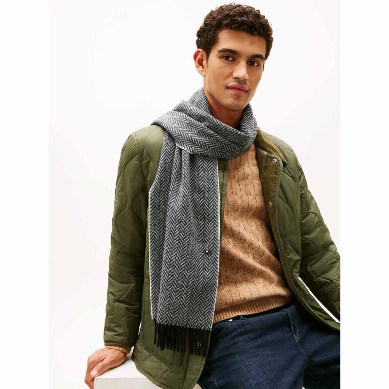 Pure Wool Herringbone Fringed Scarf - AM0AM13593 - TOMMY HILFIGER