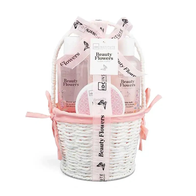 Beauty Flowers White Basket Gift Set