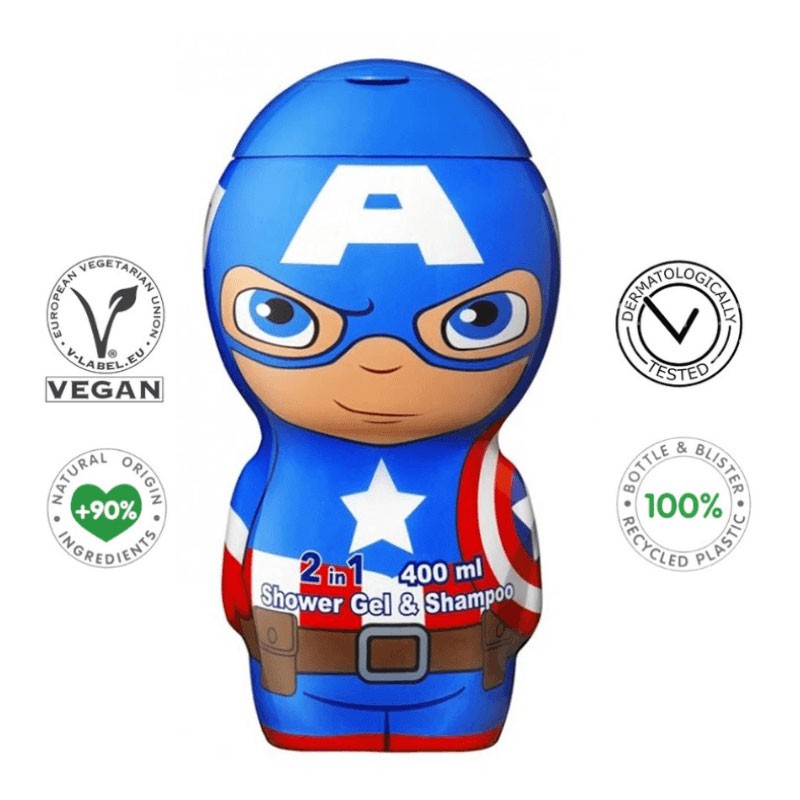 Marvel Captain America 2 in1 Shower Gel & Shampoo 400ml Vegan