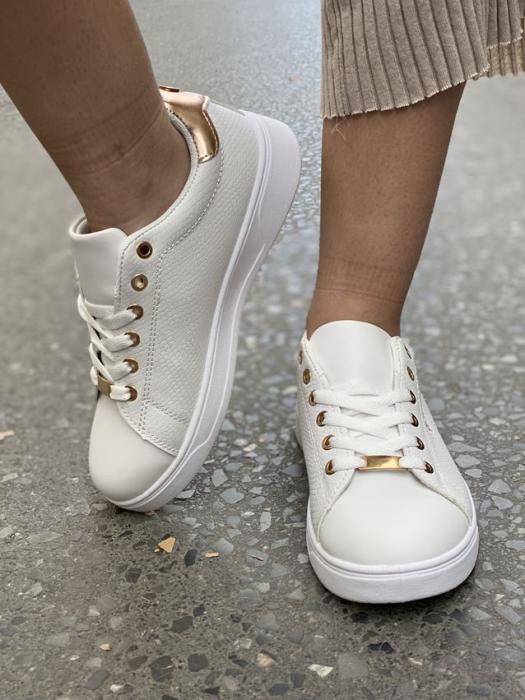 Άσπρο-ροζ χρυσό sneakers με ρόζ χρυσή λεπτομέρεια και κορδόνι BY0351