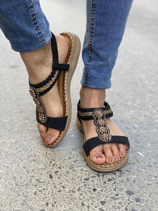 Σανδάλι flat με διακοσμητικά στρας μαύρο JSZ28