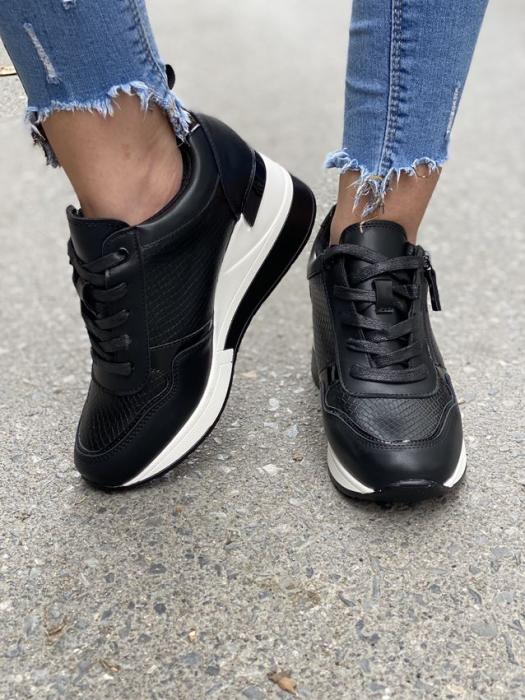 Sneaker με πλατφόρμα και κροκό λεπτομέρεια μαύρο H9060