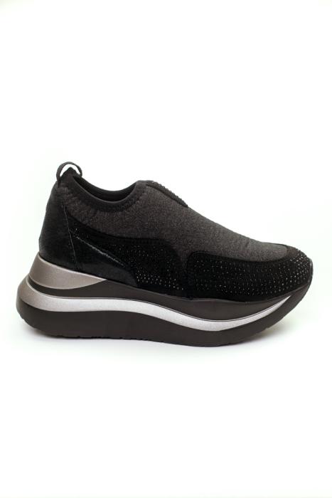 Μαύρο sneakers κάλτσα με πλατφόρμα γκλίτερ και στρας BB130