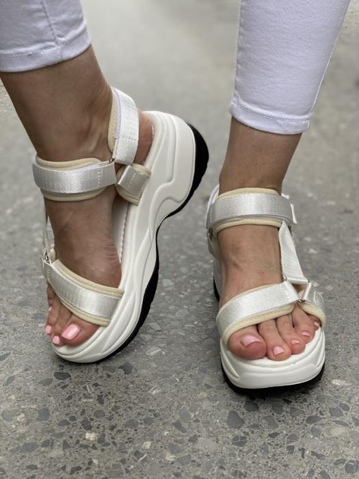 Flatform δίσολο σανδάλι με ρυθμιζόμενα υφασματινα λουριά άσπρο LL1445