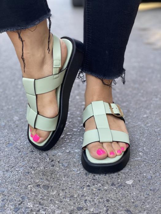 Πράσινο flatform σανδάλι με χοντρά λουράκια 8061