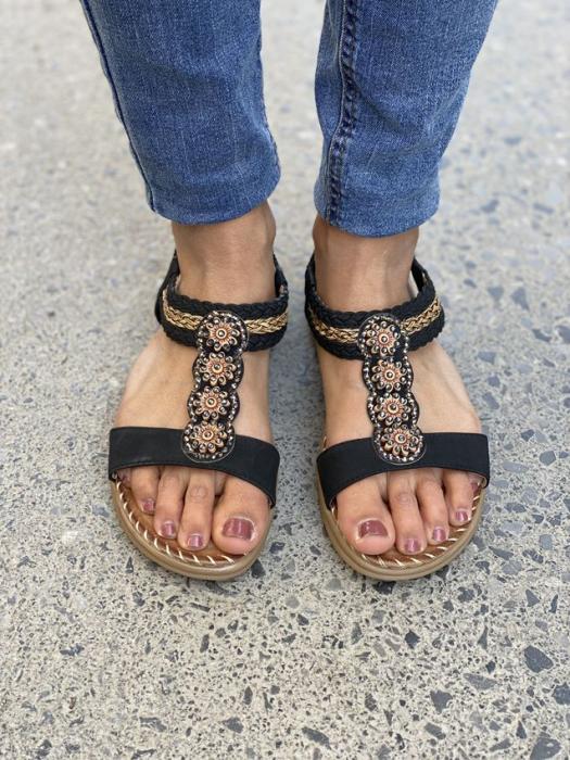 Σανδάλι flat με διακοσμητικά στρας μαύρο JSZ28