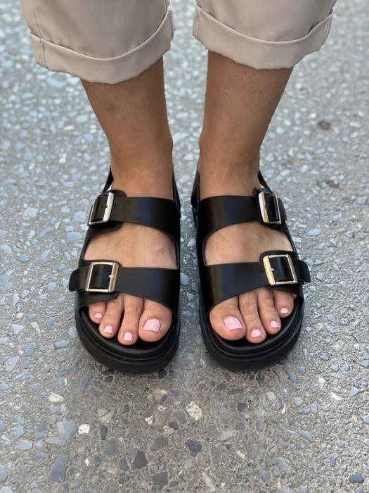 Flatform σανδάλια με ρυθμιζόμενα λουριά μαύρα A6271