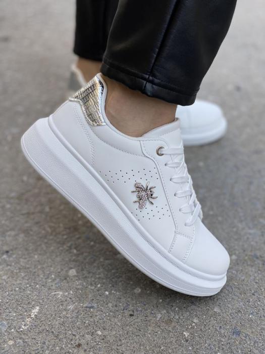 Sneaker δίσολο με αγκράφα και ρόζ λεπτομέρειες άσπρο-ρόζ C680