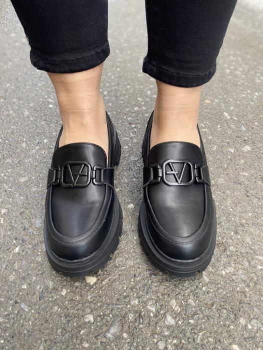 Loafer δερματίνη με μαύρη αγκράφα μαύρο W265