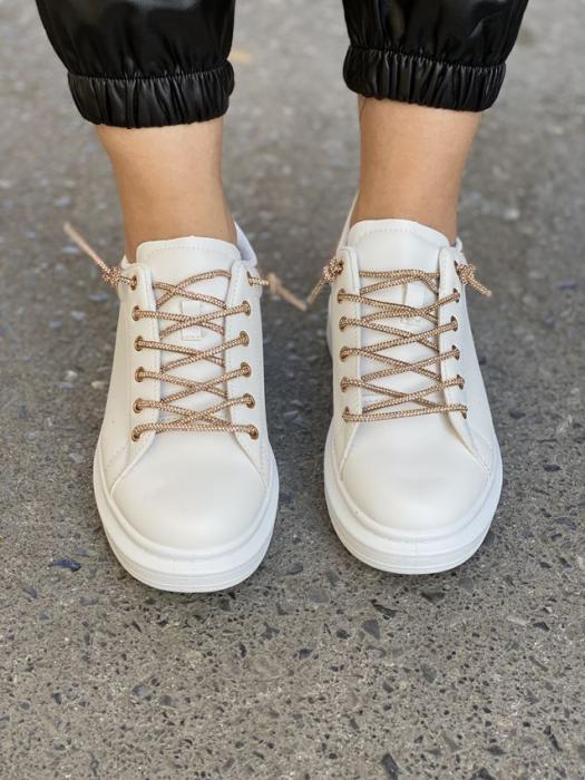 Sneaker με διακοσμητικά στρας άσπρο-ροζ χρυσό C89621