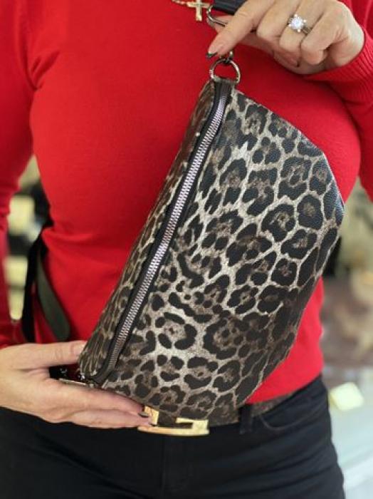 Τσάντα χιαστί leopar μαύρη L2334