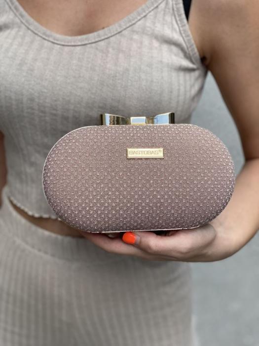 Τσαντάκι clutch αμπιγιέ με φιόγκο στο κούμπωμα ρόζ χρυσό και με αλυσίδα21861