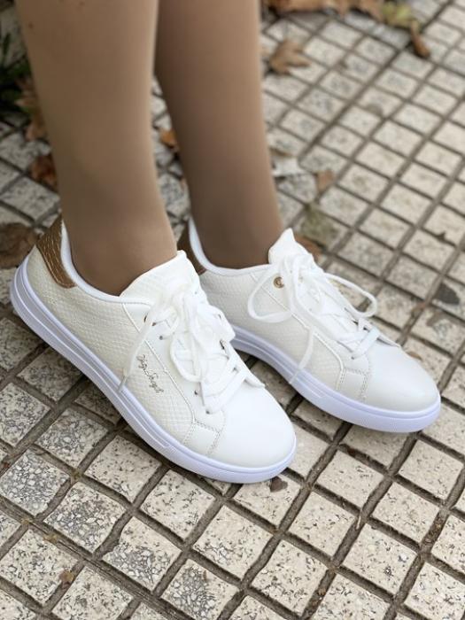Άσπρο-ροζ χρυσό sneakers με ρόζ χρυσή λεπτομέρεια και κορδόνι BY0351