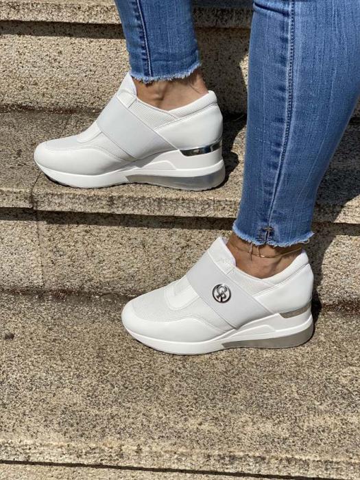 Άσπρο sneakers με λάστιχο και πλατφόρμα H9001