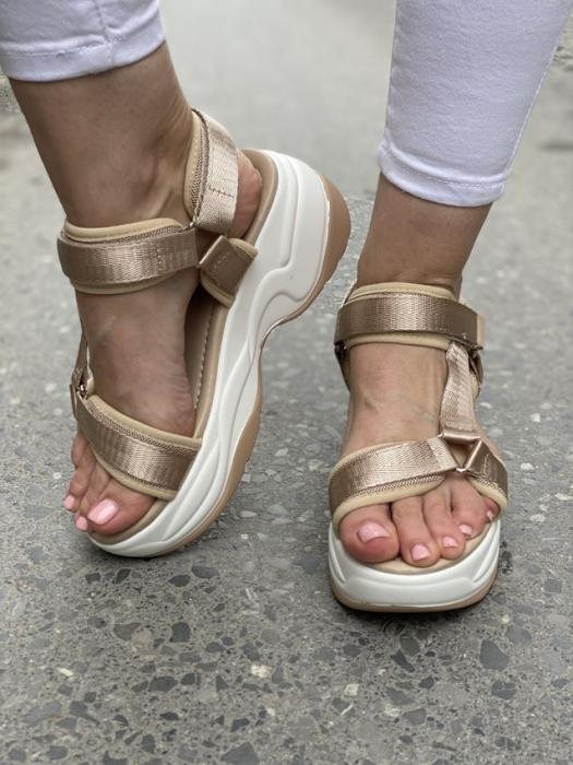Flatform δίσολο σανδάλι με ρυθμιζόμενα υφασματινα λουριά μπέζ LL1445