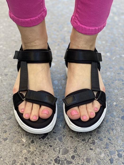 Flatform δίσολο σανδάλι με ρυθμιζόμενα υφασμάτινα λουριά μαύρο Y8029