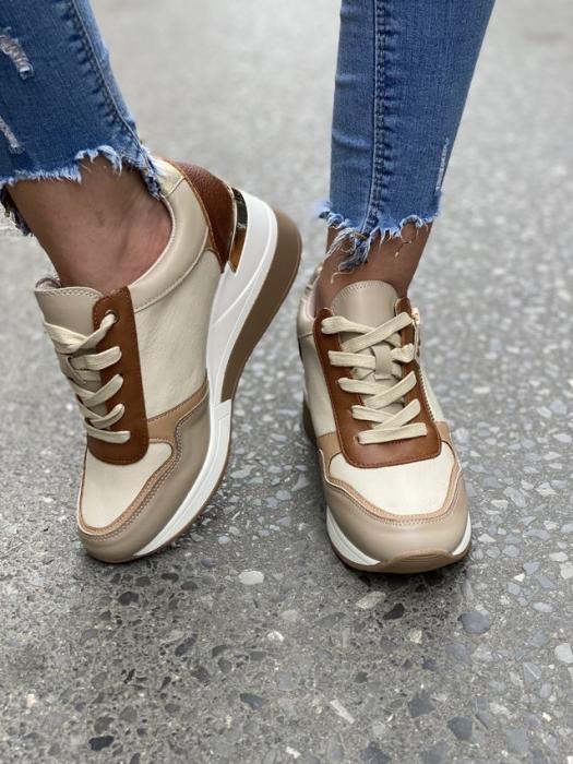 Sneaker με πλατφόρμα και κροκό λεπτομέρεια κάμελ H9060
