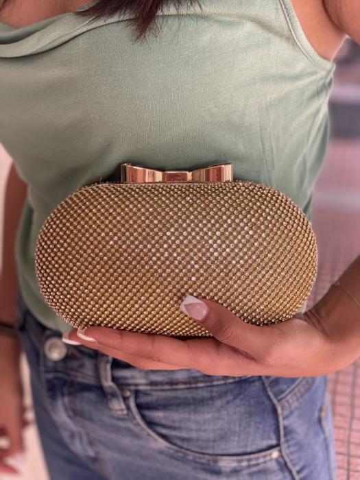 Τσαντάκι clutch οβάλ με στρας χρυσό JH299