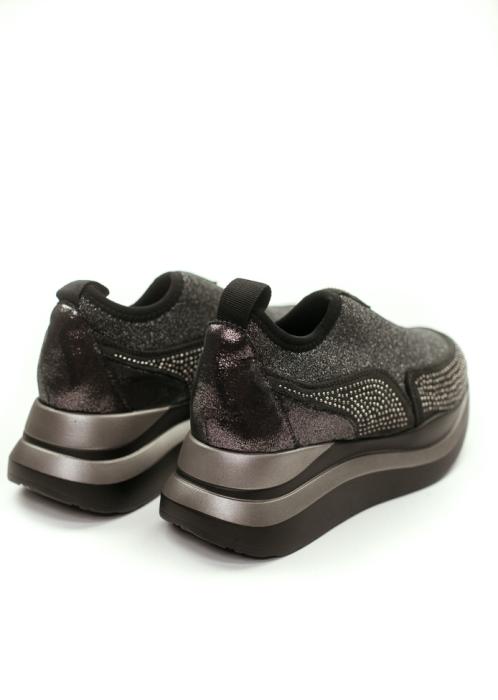 Μαύρο sneakers κάλτσα με πλατφόρμα γκλίτερ και στρας BB130