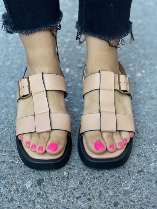 Μπέζ σκούρο flatform σανδάλι με χοντρά λουράκια 8061