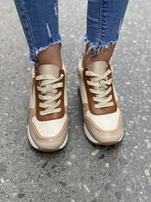 Sneaker με πλατφόρμα και κροκό λεπτομέρεια κάμελ H9060