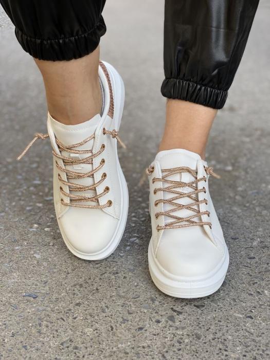 Sneaker με διακοσμητικά στρας άσπρο-ροζ χρυσό C89621