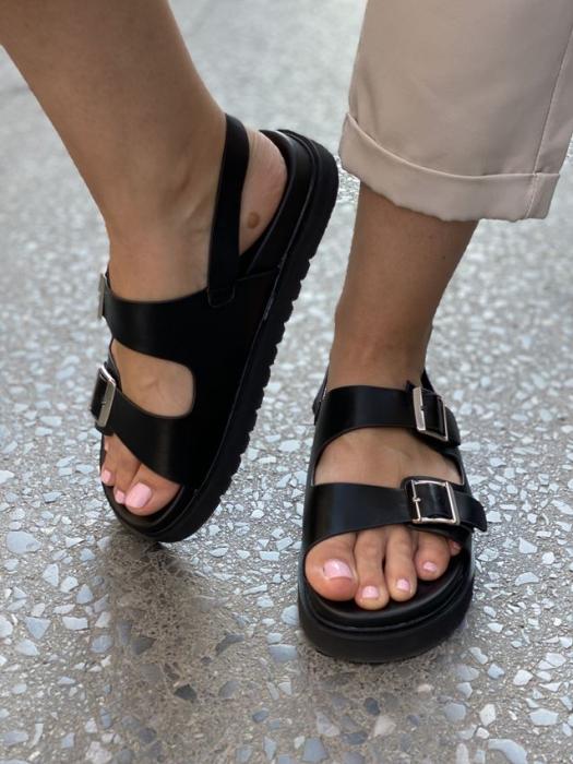 Flatform σανδάλια με ρυθμιζόμενα λουριά μαύρα A6271