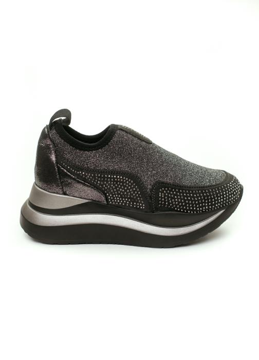 Μαύρο sneakers κάλτσα με πλατφόρμα γκλίτερ και στρας BB130