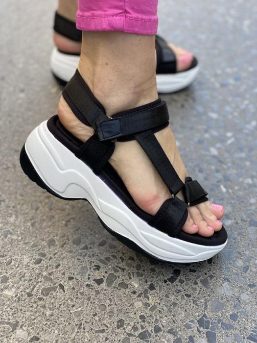 Flatform δίσολο σανδάλι με ρυθμιζόμενα υφασμάτινα λουριά μαύρο Y8029