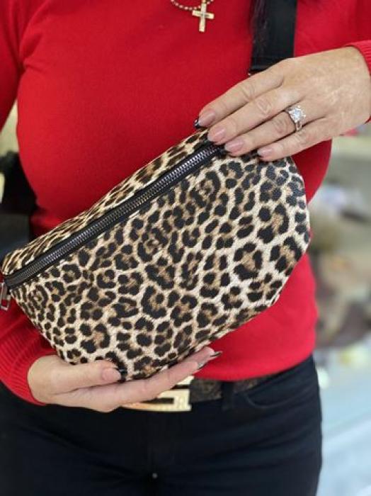 Τσάντα χιαστί leopar μπέζ L2334