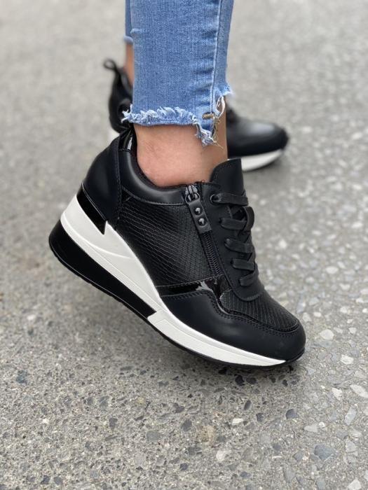 Sneaker με πλατφόρμα και κροκό λεπτομέρεια μαύρο H9060