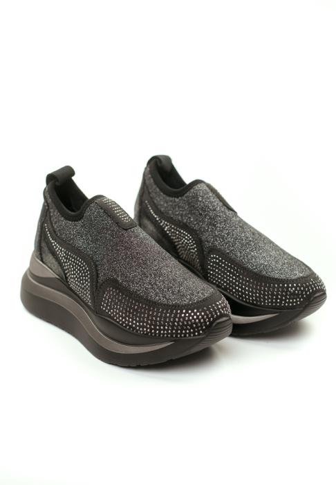 Μαύρο sneakers κάλτσα με πλατφόρμα γκλίτερ και στρας BB130